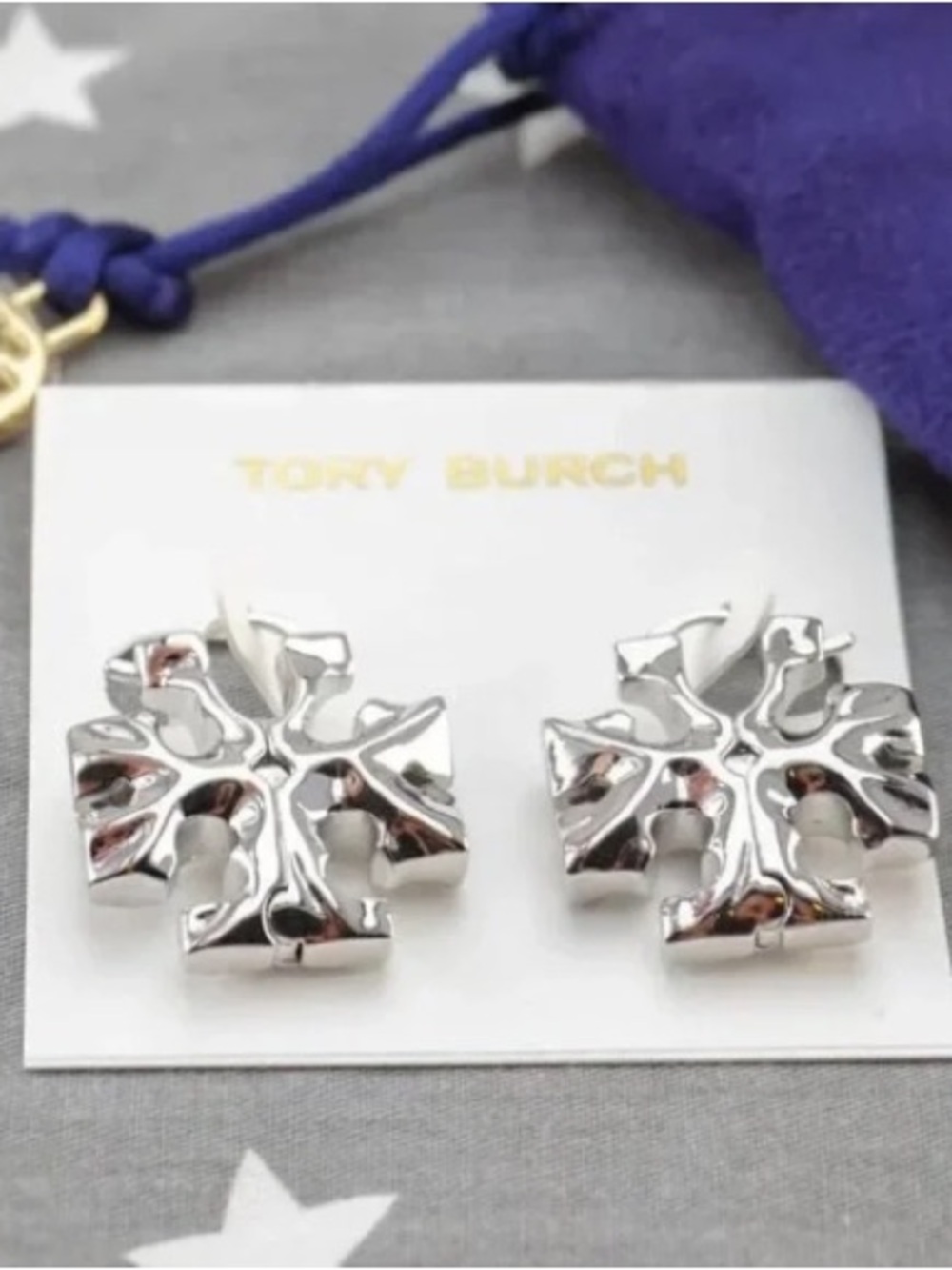 Tory Burch Kids Polished Silver Logo Stud Earrings
